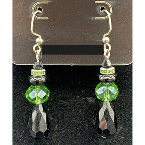 Handmade Witch Style Green & Black Crystal & Black Glass Earrings by Neanie-Bot